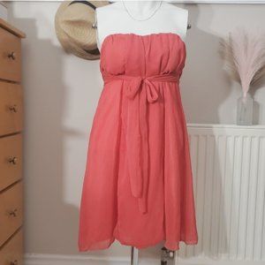 Costa Blanca Sweetheart Strapless Flowy Coral Dress- Size Small